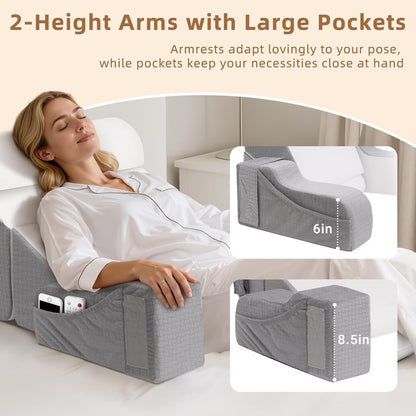 Foldable Reading Pillow for Sitting in Bed Adult, White/Grey, 19"