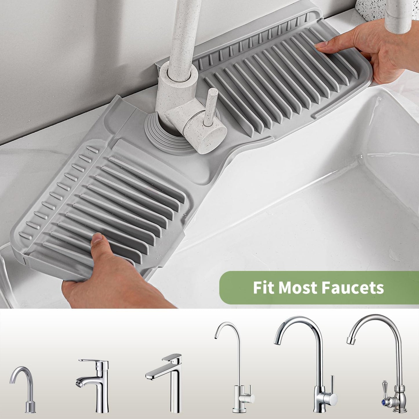 24 Inch Longer Silicone Faucet Mat, 7°Slope Fast Self-draining | Faucet Mat for Kitchen Sink, Silicone Sink Splash Guard, Fast Drying Tidy Faucet Mat Splash Guard