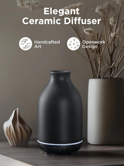 InnoGear Essential Oil Diffuser, 150ml Ceramic Stone Diffuser Handcrafted Aromatherapy Diffusers Ultrasonic Cool Mist Humidifier Vaporizor with 2 Mist Modes Waterless Auto Off for Room Office, White