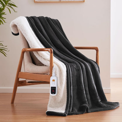 Sealy Electric Blanket Throw 50×60, Flannel to Sherpa, Charcoal