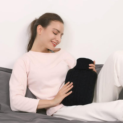 samply 2L Hot Water Bottle with Knitted Cover, Hot Water Bag, Purple