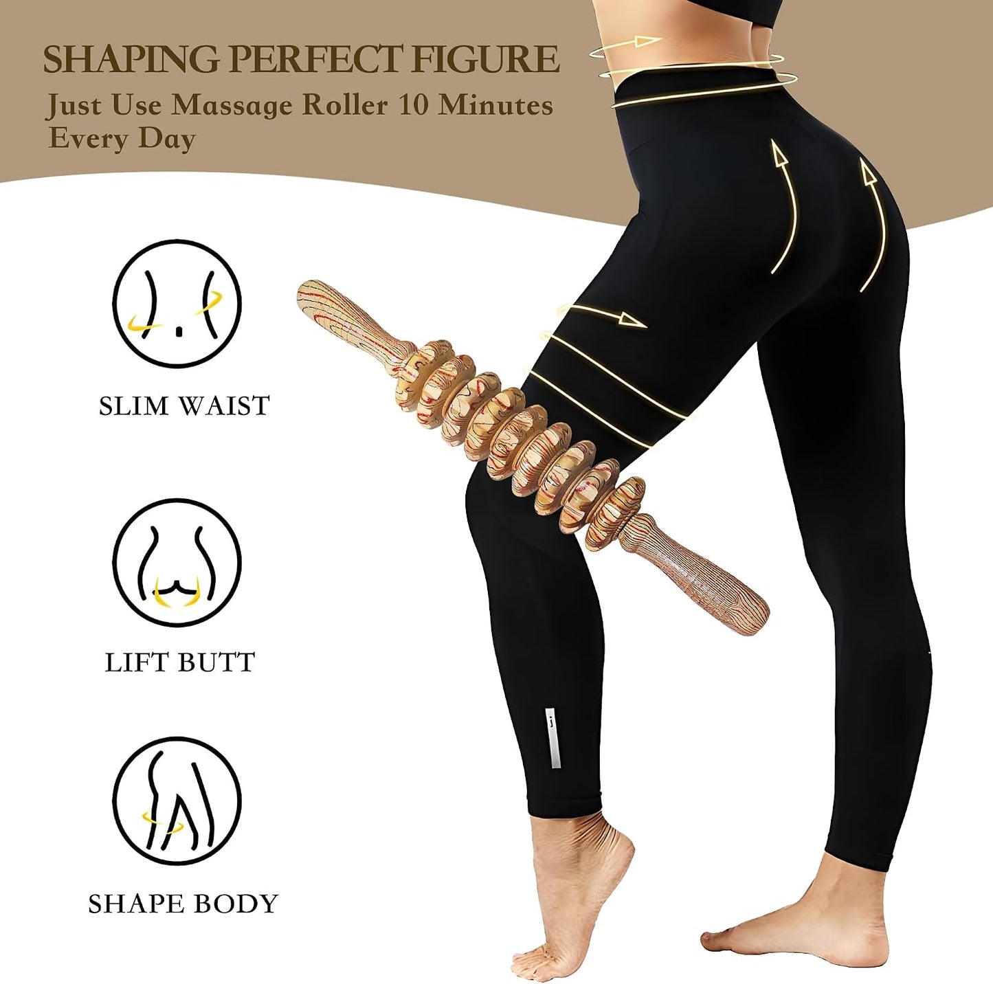Manual Wood Therapy Massage Stick, Wooden Cellulite Muscle Roller for Legs | Body Sculpting, Lymphatic Drainage Massager, Wooden Massage Tools for Trigger Points Relief, Sore Muscle Recovery