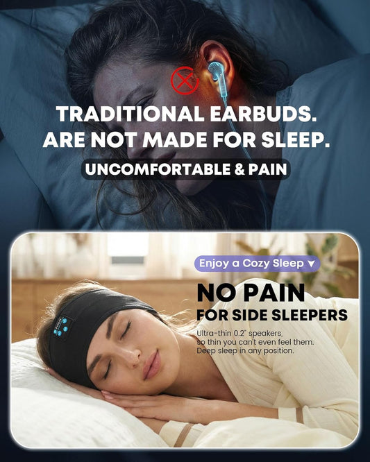 Sleep Headphones Bluetooth 5.4 Headband, Wireless Sleep Headphones with Ultra-Thin HD Stereo Speakers for Side Sleepers, Sweatproof Sports Headband for Workout Yoga Running Cool Gadget Unique Gifts