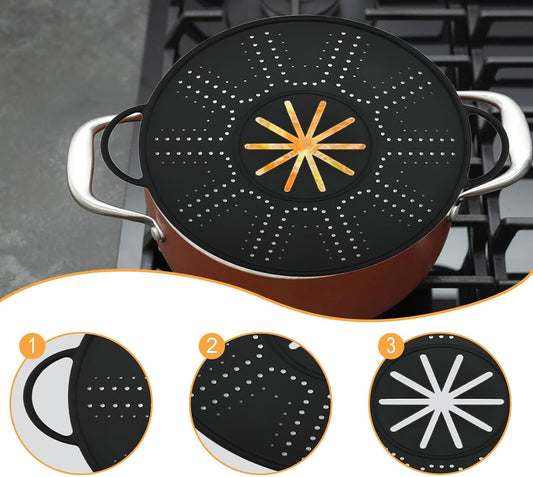 Silicone Spill Lid, Boil-Over, Silicone Splatter Screen for Soup Pot, White