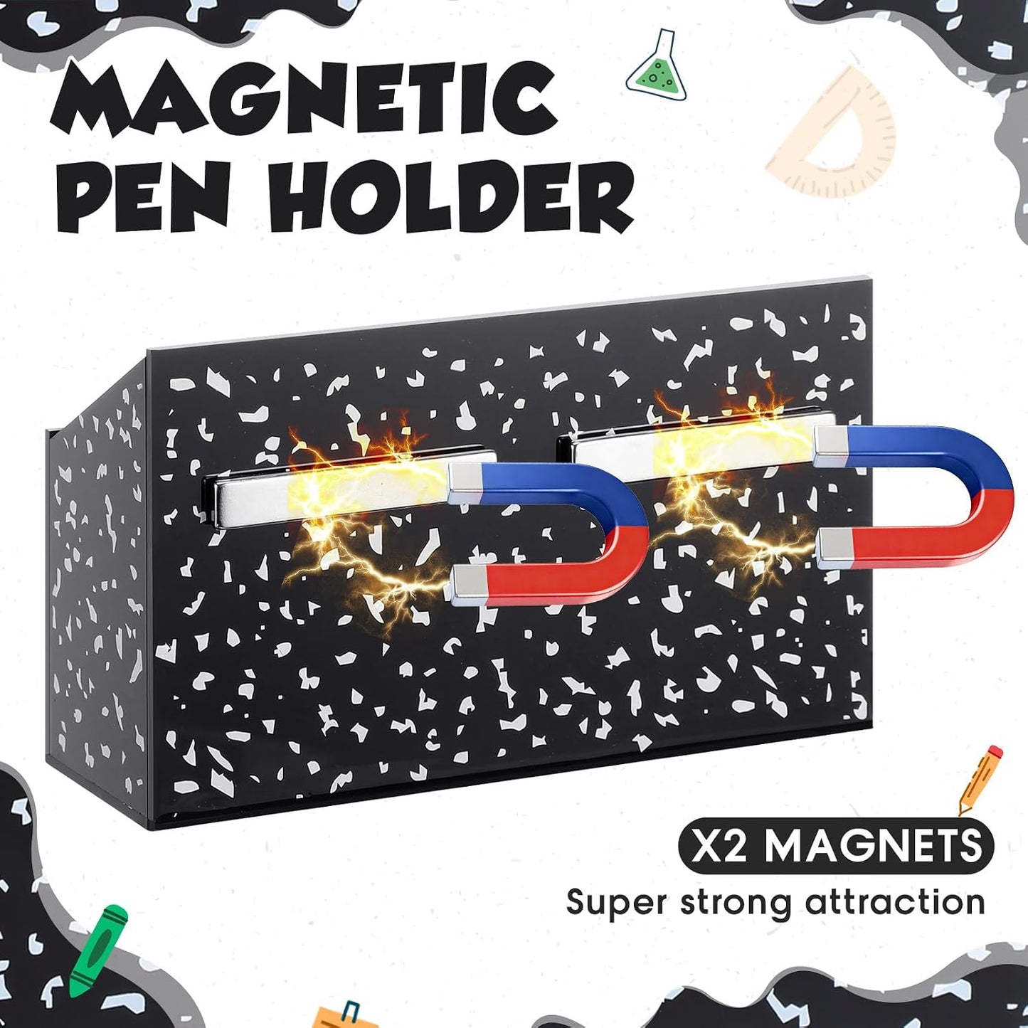 Tenceur Magnetic Dry Erase Marker Holder Acrylic Magnetic Pen Holder Whiteboard Marker Organizer for Whiteboard Fridge Refrigerator Locker Accessories Office Home Pen Storage(Checkered)