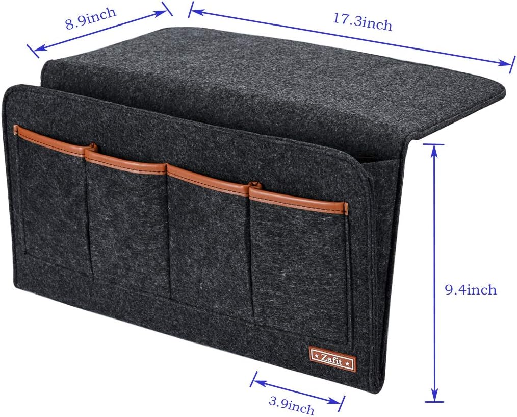 Zafit Bedside Caddy, Large Size Bedside Storage Organizer Bedside Organizer Caddy for Magazine Remotes Phone (13.4'' x 18.1'' Plus Size, Dark Grey)