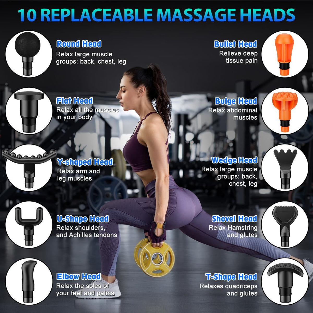TOLOCO Massage Gun, Deep Tissue Back Massage for Athletes for Pain Relief, Percussion Massager with 10 Massages Heads & Silent Brushless Motor, Relaxation Gifts for Men Women, Black
