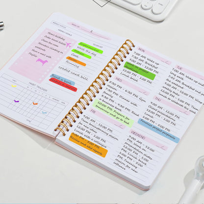 Undated Weekly Planner, A5 Personal Goals Journal Non Dated Weekly Planner to Do List Notebook with Goal Habit Tracker Organizer, Cute Undated Week Planners with Spiral Binding for Kids School Work