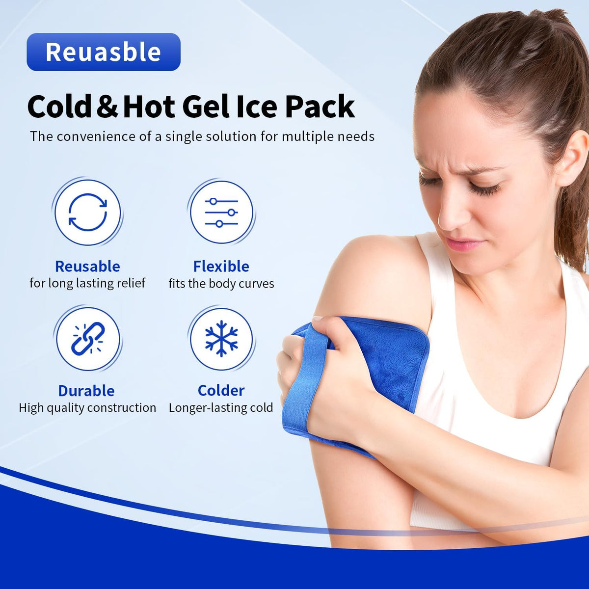 Gel Ice Packs for Injuries Reusable 2 Packs Hot Cold Gel Wrap with Strap