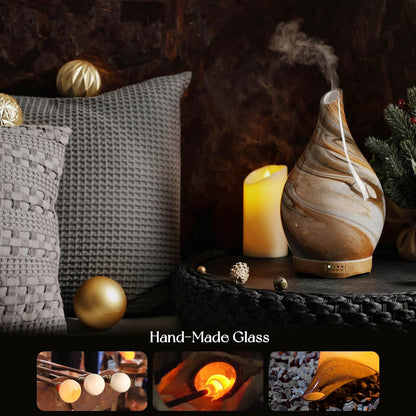 Porseme Essential Oil Diffuser 280ml Handmade Glass Diffuser 7H Runtime | Elegant Handmade Glass Aroma Diffuser with 7-color LEDs, Quiet Aromatherapy and Safe Auto Shut-off, Perfect for Gifts