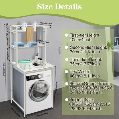 Washer and Dryer Storage Rack, 3 Tier Over The Washer and Dryer Storage Shelf, Bathroom Space Saving Organizer Shelves Space Saver Standing Rack for Bathrooms, Laundry Rooms (White+ Log)