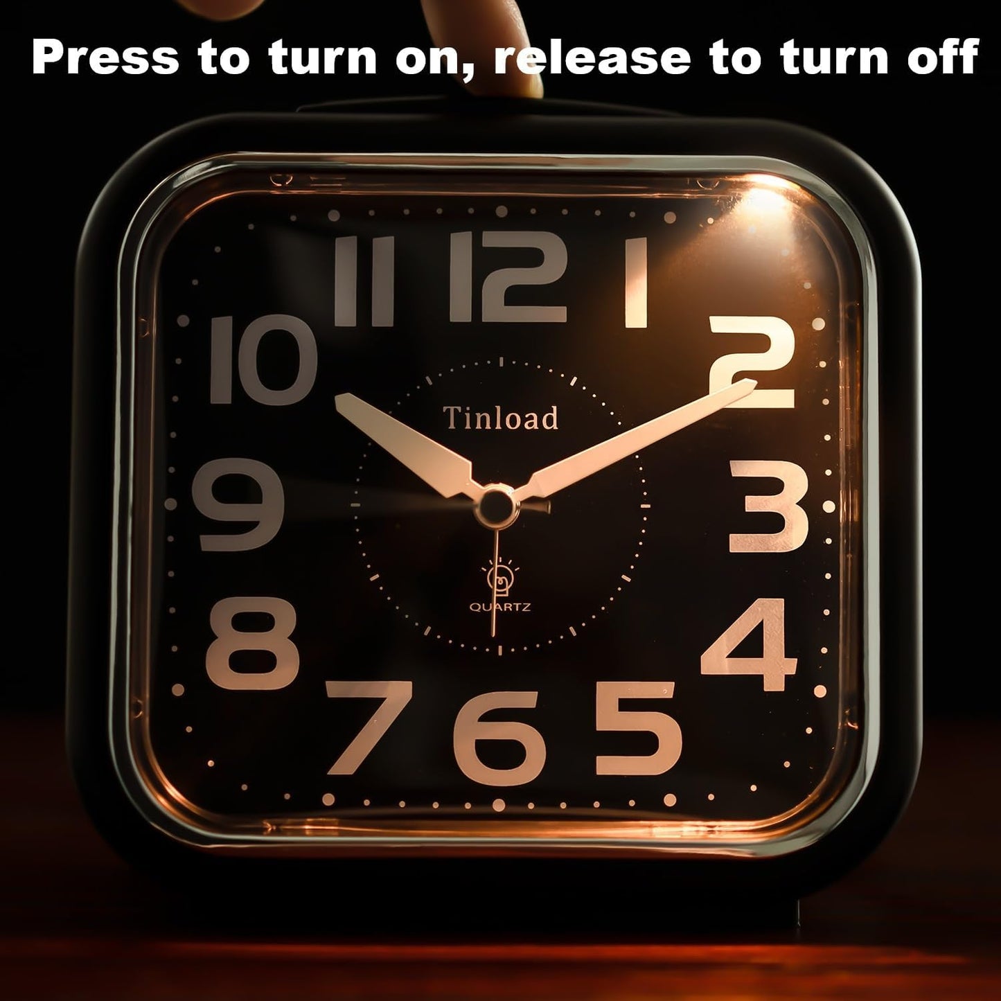 Tinload 5.5" Large Analog Alarm Clock Silent Non Ticking, Gentle Wake, Beep Sounds, Increasing Volume, Battery Operated Snooze and Manual Light, Easy Set, Black (Best for Elder)