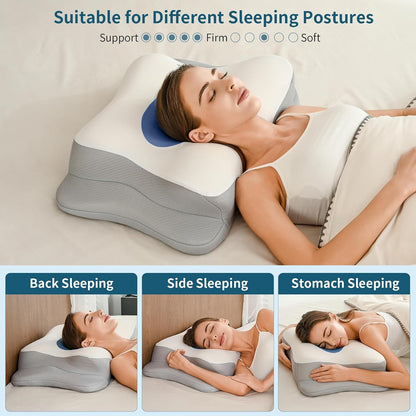 Cervical Neck Pillow for Pain Relief - Ergonomic Side Sleeper Pillow for Neck Support, Cooling Memory Foam Pillows, Contour Pillow Orthopedic Bed Pillow for Back Stomach Sleepers (Dark Grey)