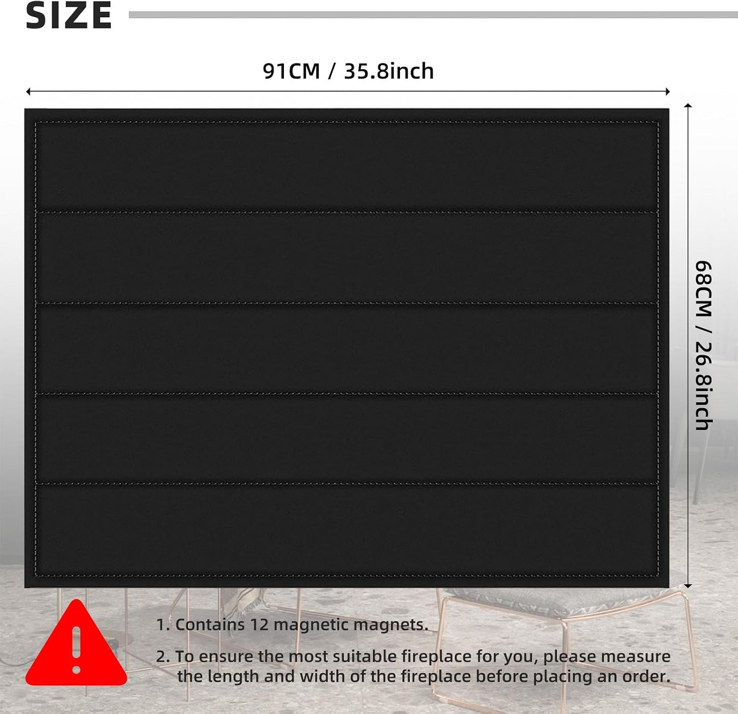 36"×27" Magnent Fireplace Cover,Fireplace Blocker Blanket for Stop Heat Loss and Save Enegry,Indoor Fireplace Draft Stopper with Built-in 12 Strong Magnet for Iron Fireplace Frame