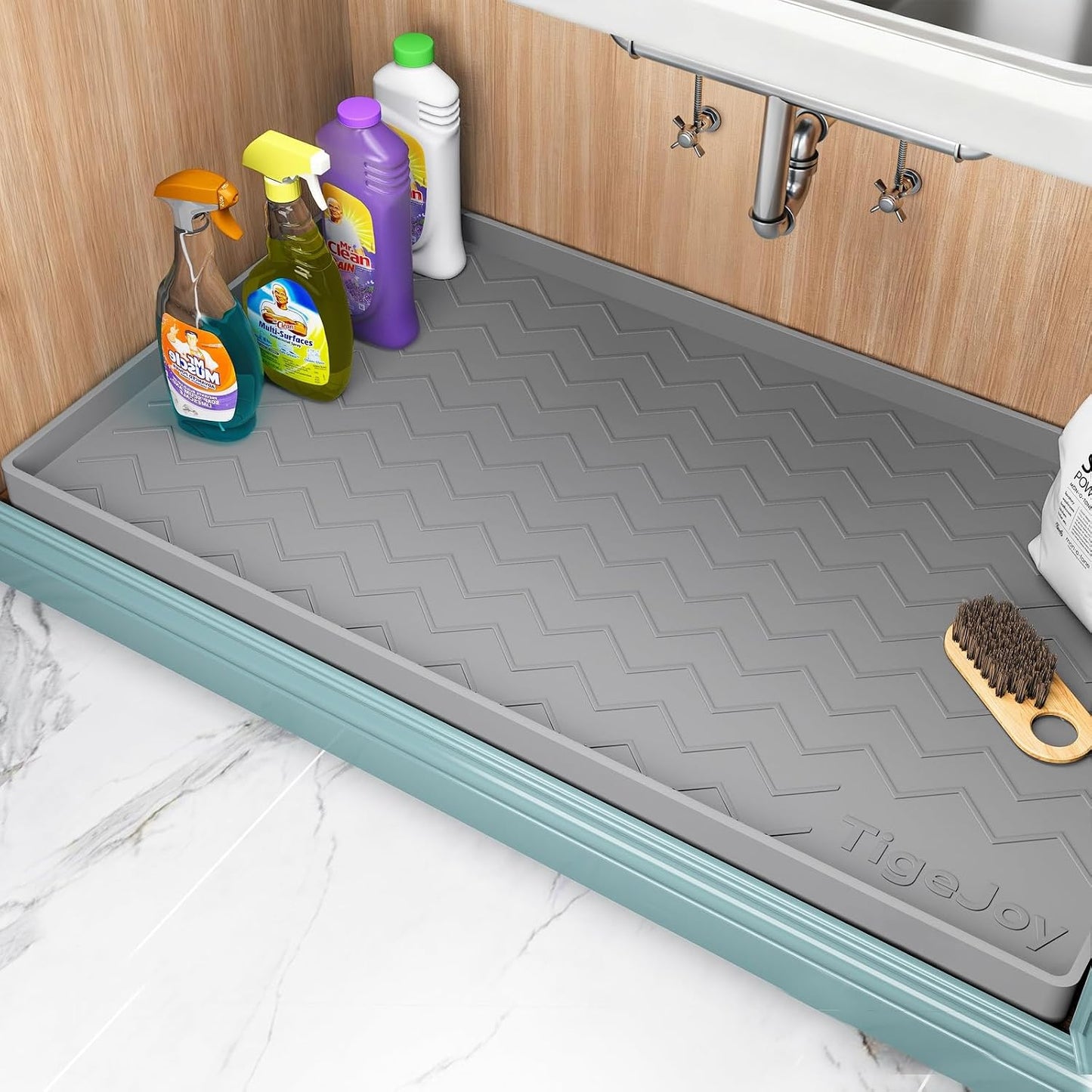 TigeJoy Under Sink Mats for Kitchen Waterproof 34" x 22", Cabinet Liner | Leak-Proof Silicone Mat Sink Protector, Kitchen Essentials Organizer and Storage,Boot or Shoe Tray, Pet Feeding Mat