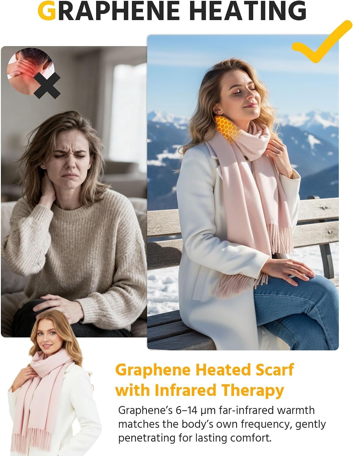 Wulcea Graphene Heated Scarf For Women 5V2A 6000mAh Fast Charge Large Capacity Battery