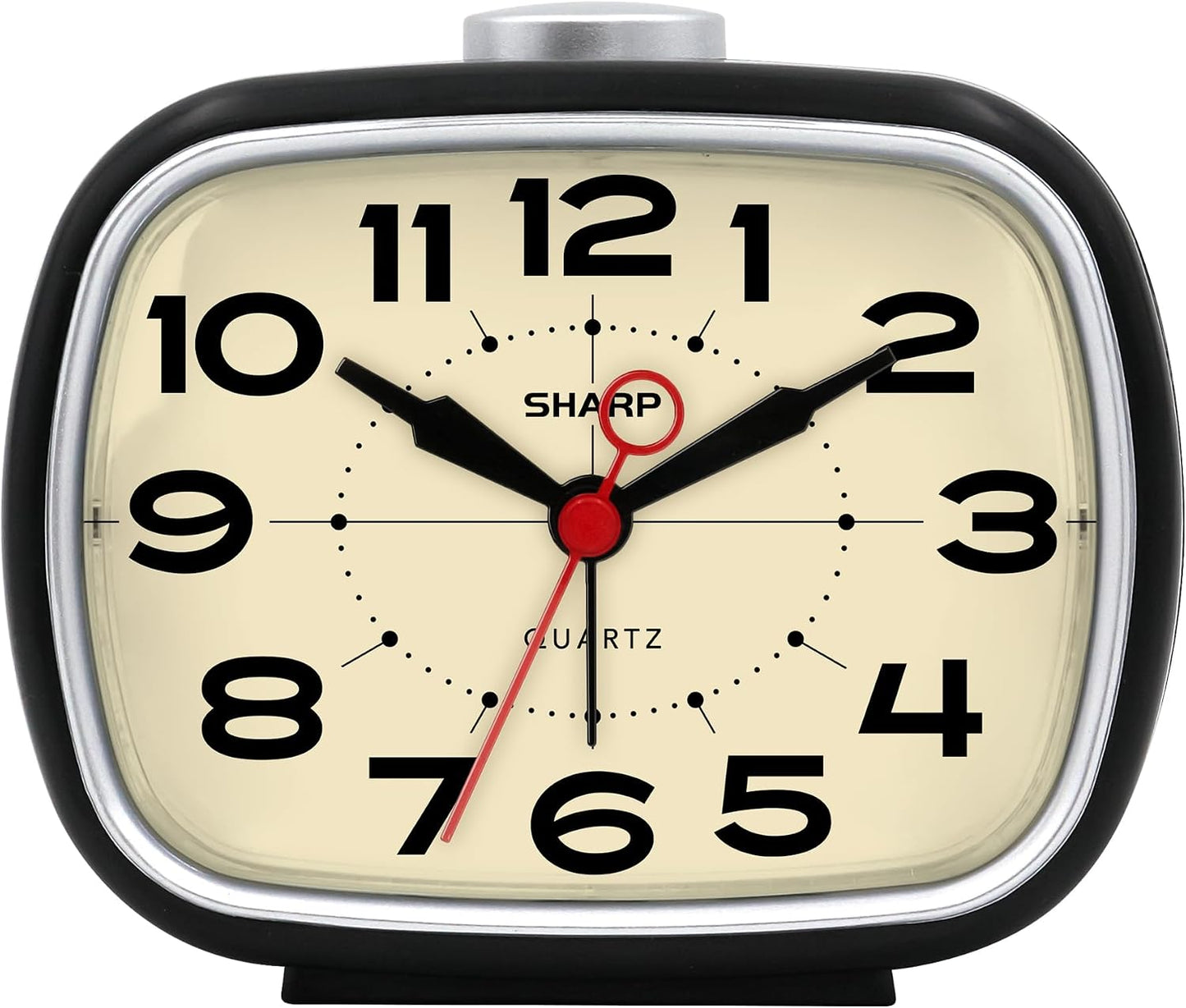Sharp Small Retro Analog Alarm Clock, Silent Non-Ticking, Battery Powered | 4.3-inch compact size, top snooze control, beep wake sound, easy-read dial, bedside, desk, travel, bedroom, nightstand, shelf