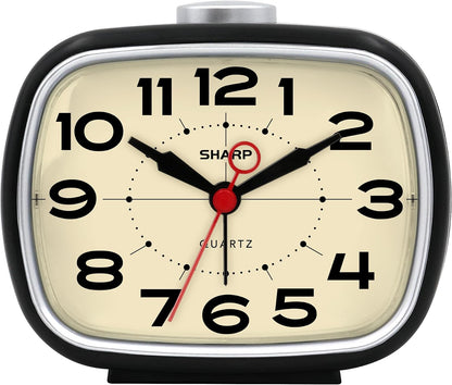Sharp Small Retro Analog Alarm Clock, Silent Non-Ticking, Battery Powered | 4.3-inch compact size, top snooze control, beep wake sound, easy-read dial, bedside, desk, travel, bedroom, nightstand, shelf