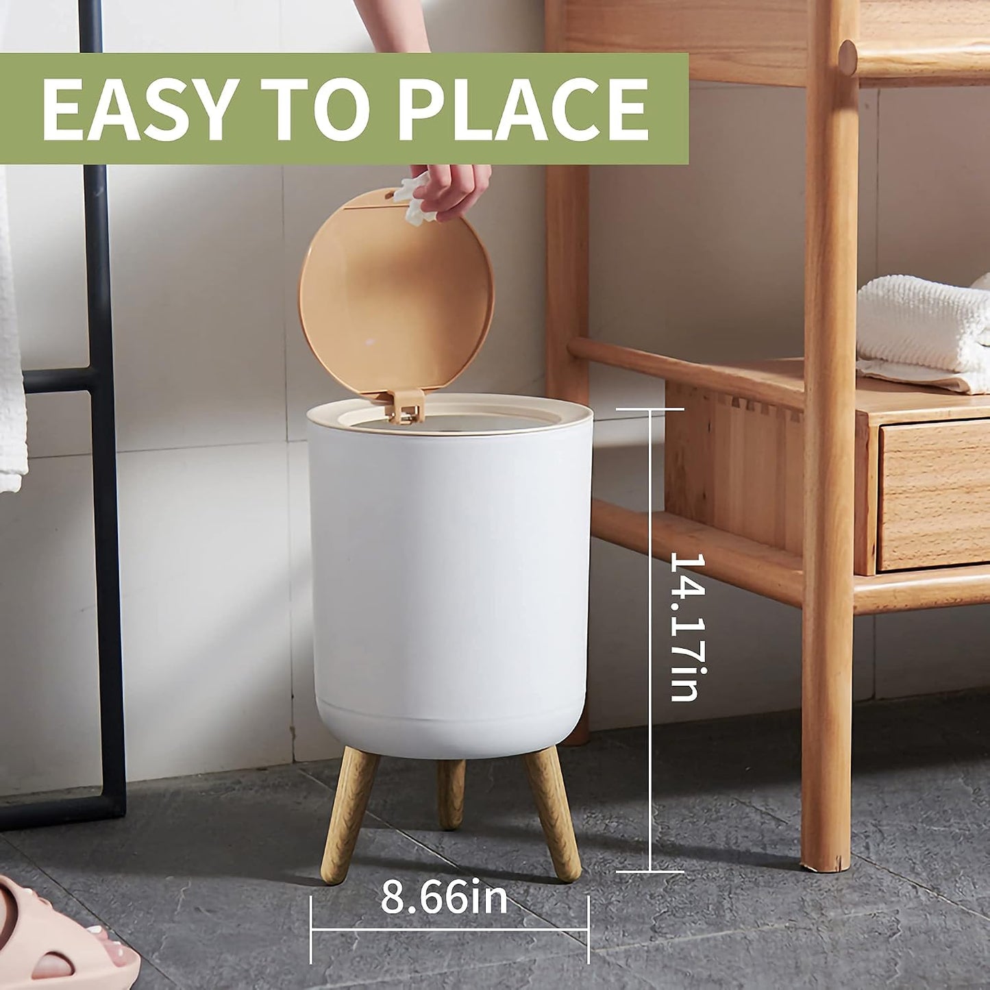 WanWanKa Mini White Plastic Trash Can, 2.6 Gallon Capacity, Slim Design, Anti-Odor, Easy to Clean, Suitable for Any Place | 10Liter Nordic Modern Waste Basket,Plastic Trash bin Suitable for Kitchen, Bathroom, Bedroom, Living Room, Office, Outdoor