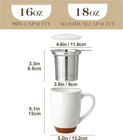 MALACASA Ceramic Tea Mug with Lid and Stainless Steel Infuser, 18 oz Large Tea Cup for Loose Leaf Tea, Heat-Resistant, Microwave & Dishwasher Safe, Speckled Glaze Coffee & Tea Brewer Mug, Khaki Brown