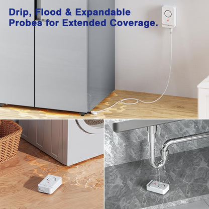 5 Pack Water Leak Detectors with 5FT Water Level Probe, Drip, Flood Sensor | DIY Extendable|120dB Alarm for Home/Basement Sump Pump/Bathroom/Kitchen/Toilet/Laundry Room,Under Sink/Pipe Leakage Detection