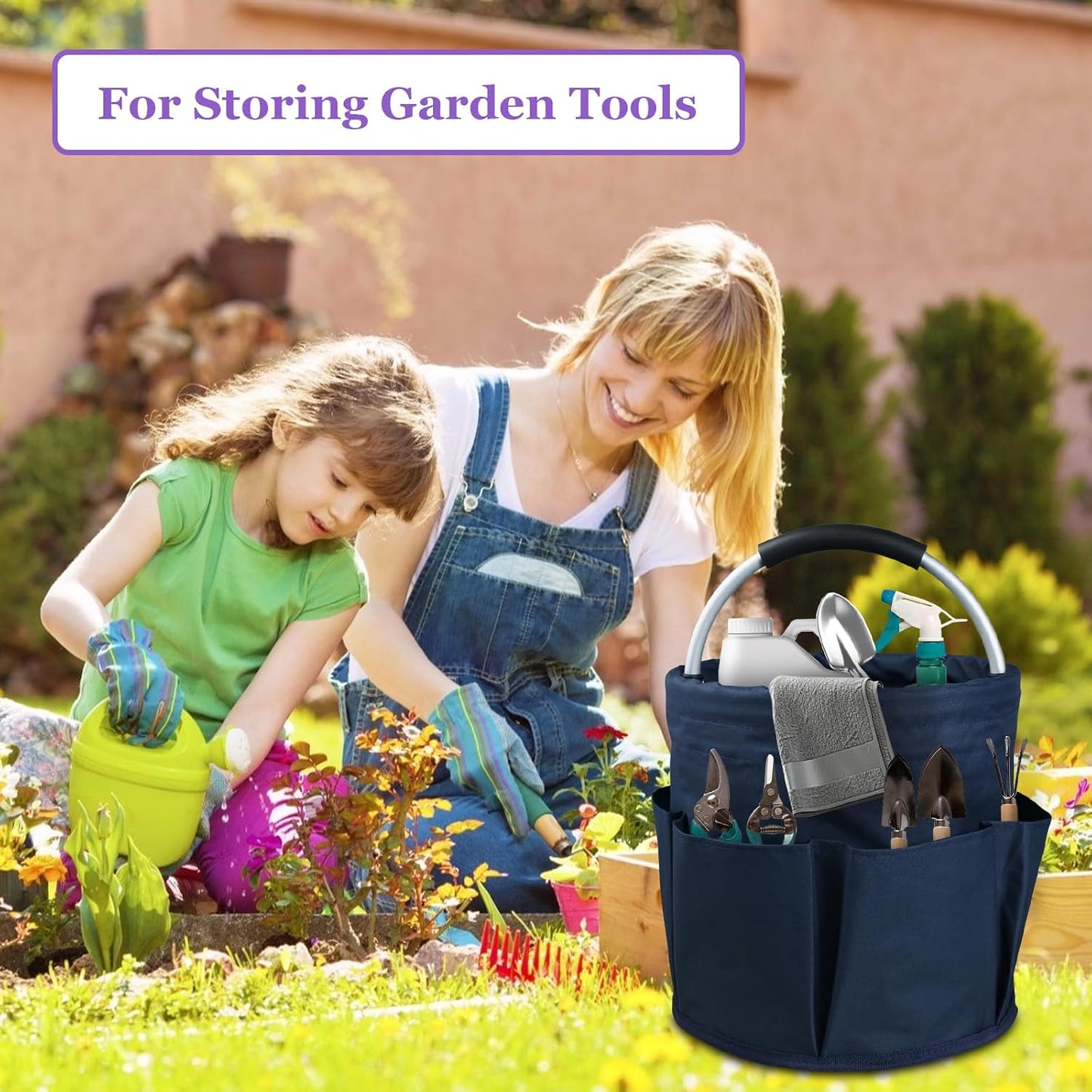 17L Cleaning Caddy with Handle and 6 Pockets, Foldable Cleaning Supply Caddy, Portable Shower Caddy in 600D Oxford Fabric, Multifunctional Storage Basket for Camping, Gardening, Black
