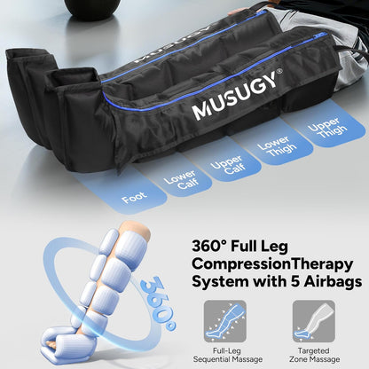 Sequential Leg Compression Massager for Circulation : Full Leg Air Compression Boots for Massage Therapy & Fatigue Relief - 9 Intensity, 6 Modes, 3 Timers for Athletes, Runners, Gym (Medium)