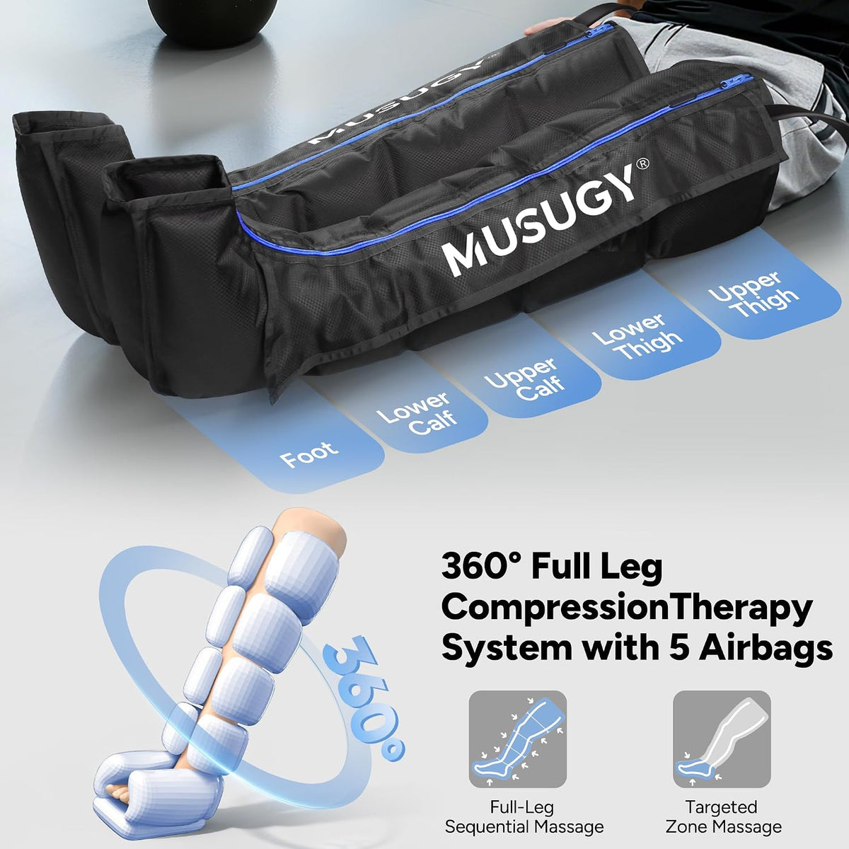 Sequential Leg Compression Massager for Circulation : Full Leg Air Compression Boots for Massage Therapy & Fatigue Relief - 9 Intensity, 6 Modes, 3 Timers for Athletes, Runners, Gym (Medium)
