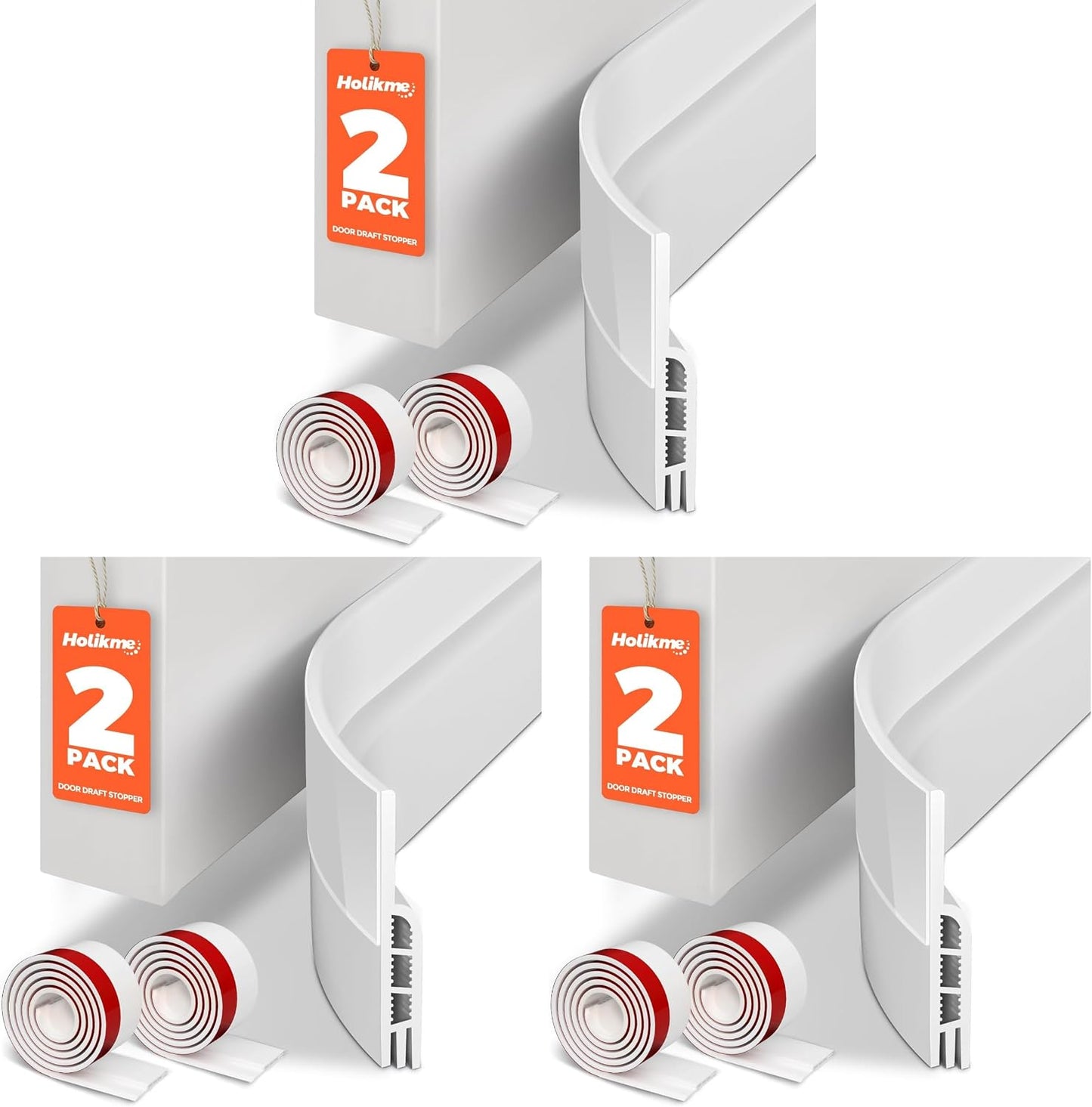 Holikme Door Draft Stopper 2-Pack, Under Door Seal for Bottom Gap Filler | Strong Adhesive Silicone Weather Stripping Garage Window Blocker Cold Air & Noise, Easy Install Door Sweep Strip Save Energy