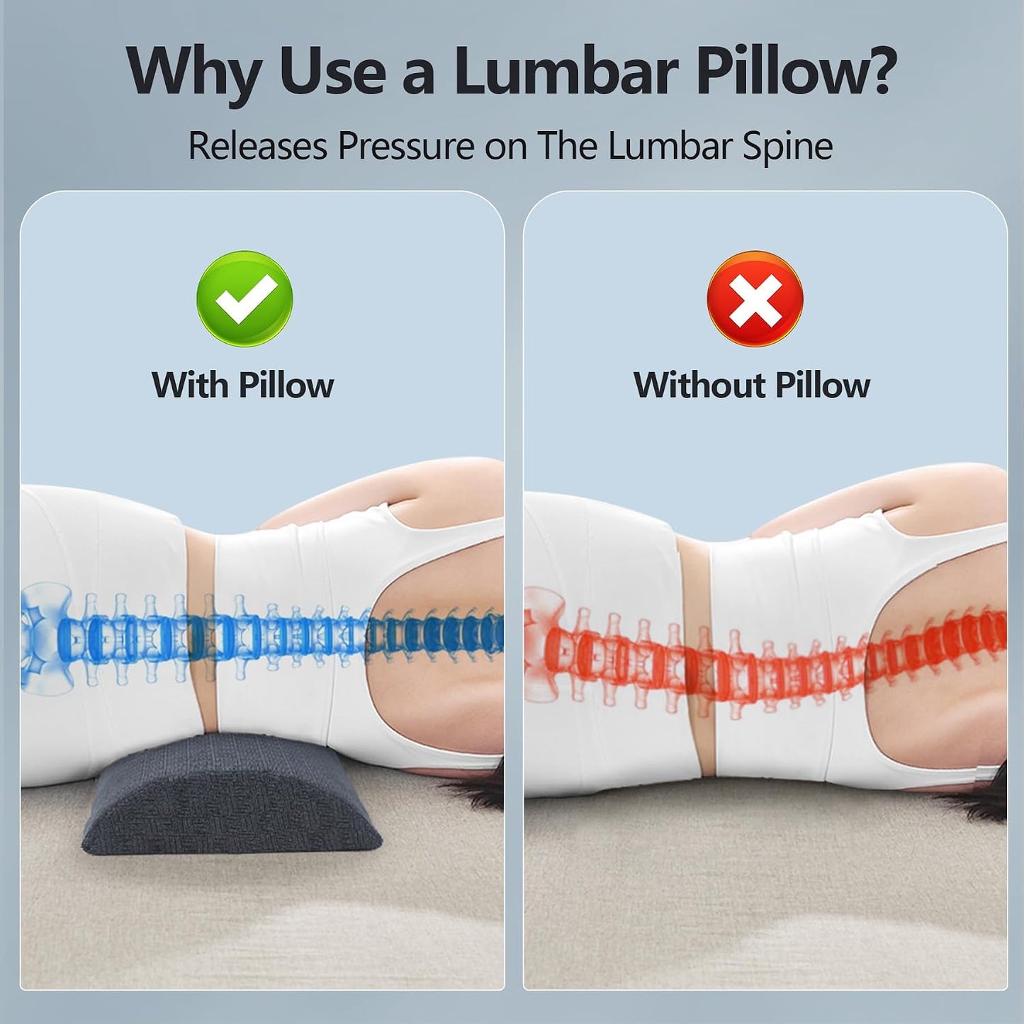 Cozyhealth - 2.95" H*18.7" L - Soft Small Lumbar Pillow for Sleeping, Memory Foam Back Lumbar Support Cushion for Lower Back Pain Relief Bed Waist Sleep Support Pillow for Side, Back (White, Small)