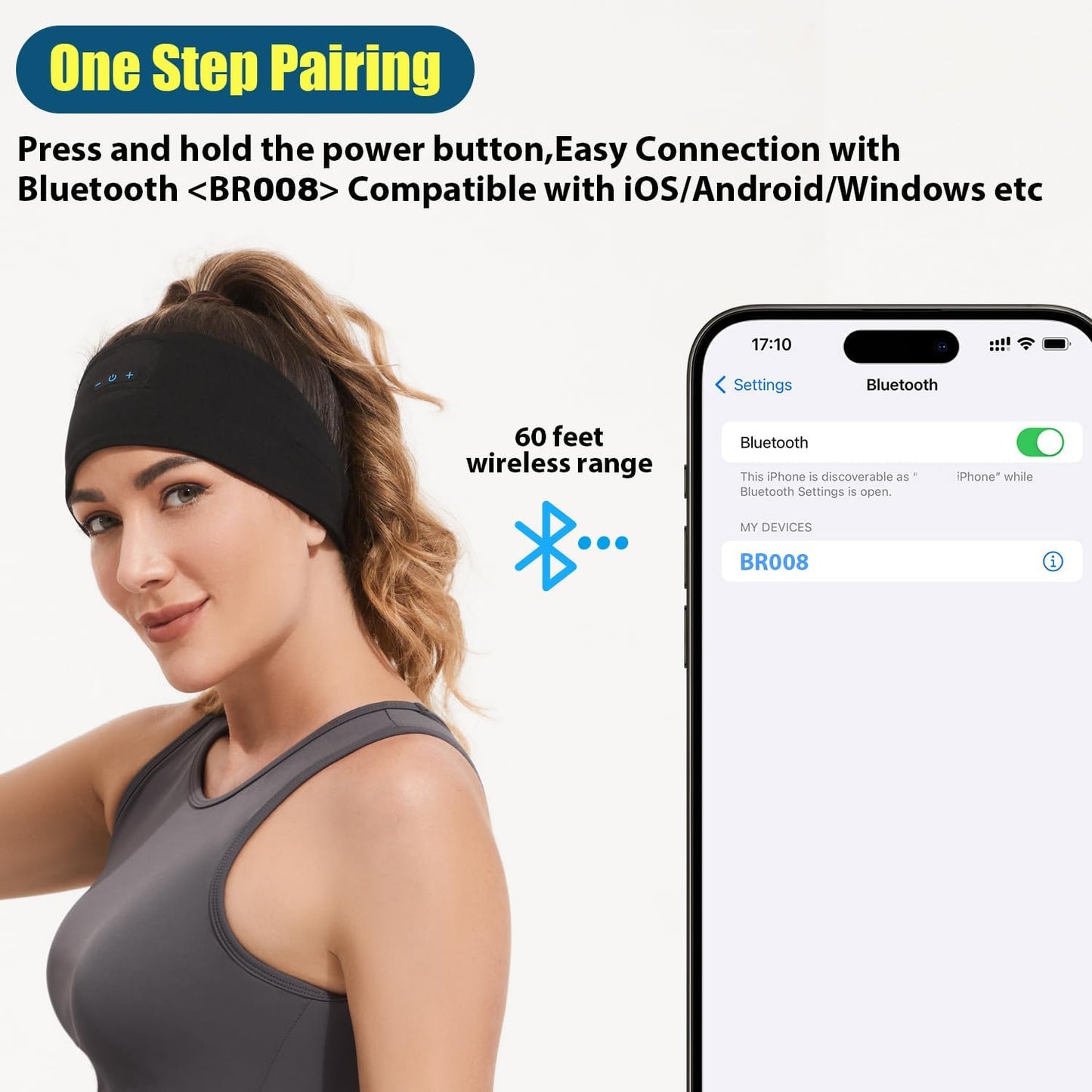 BORAYDA 2-Pack Bluetooth Headband, Bluetooth 5.4 Sleeping Headphones,18 Hours Play Time,HD Stereo, Built-in Microphone, Workout, Running, Sports, Men/Women Giftv