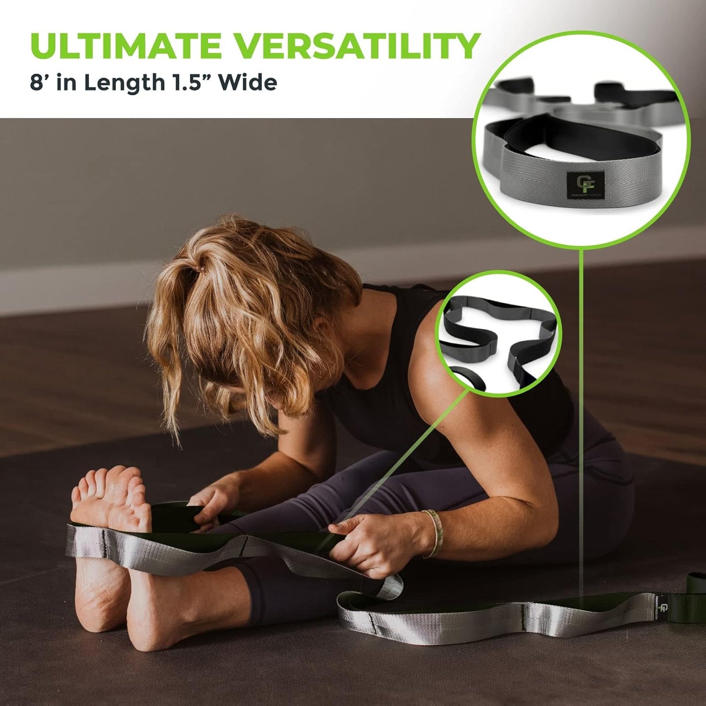 Stretching Strap for Physical Therapy, 12 Multi-Loop Stretch Strap 1.5" W x 8' L, Neoprene Handles, Physical Therapy Equipment, Yoga Straps for Stretching, Leg Stretcher.