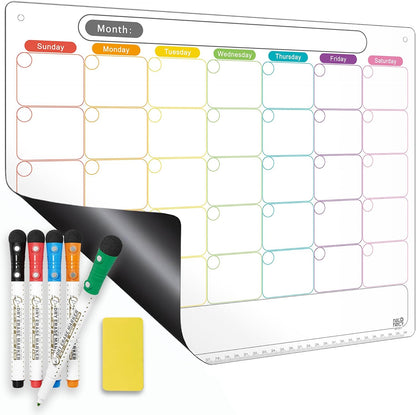 Magnetic Calendar for Fridge, Dry Erase Weekly Planner, 13" x 16.9" | Strong Magnetic Hold, Vertical Weekly Layout, Large Daily Spaces, Easy to Clean, Color-Coded, Dual-Magnet Markers & Eraser
