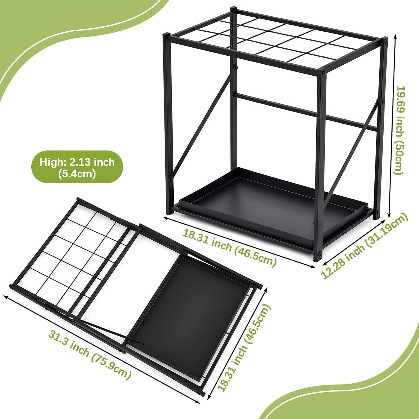 Colingmill Folding Umbrella Storage Stand Rack Holder Organizer Free Standing Umbrella Rack with Removable Drip Tray for Entryway Home Office Hotel Entry Hallway (L35.51 X W11.89 X H19.69 Inch)