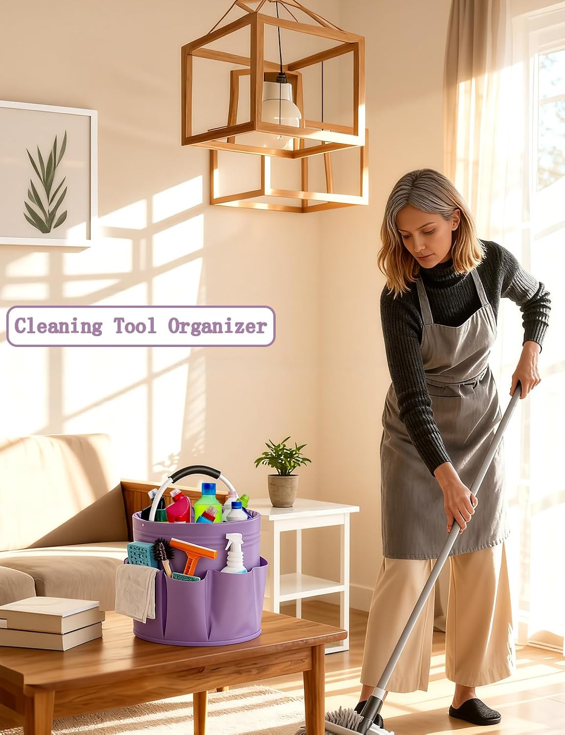 Cleaning Caddy with Handle, for Cleaning Supplies Organizer Bucket | Foldable Storage Tote with 6 Pockets,17L Large Capacity Basket for Household Organizer,Laundry Room,Bathroom & Home