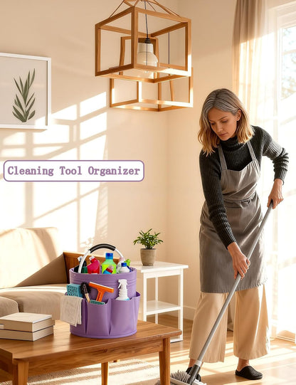 Cleaning Caddy with Handle, for Cleaning Supplies Organizer Bucket | Foldable Storage Tote with 6 Pockets,17L Large Capacity Basket for Household Organizer,Laundry Room,Bathroom & Home