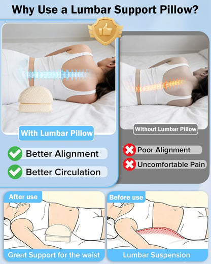 Lumbar Support Pillow for Bed for Back Pain Relief | Adjustable Lower Back Pillow for Sleeping, Memory Foam Back Support Pillow for Side & Back Sleepers, Washable Cover