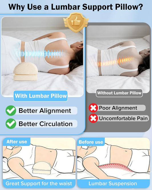Lumbar Support Pillow for Bed for Back Pain Relief | Adjustable Lower Back Pillow for Sleeping, Memory Foam Back Support Pillow for Side & Back Sleepers, Washable Cover
