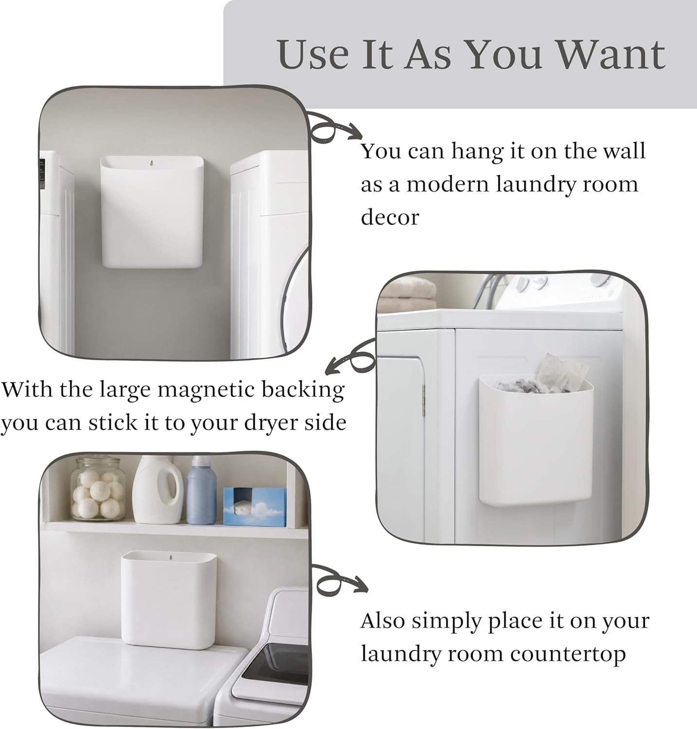 MONJITA Lint Bin for Laundry Room, Magnetic Lint Trash Can for Dryer, Modern Lint Holder, Lint Box for Laundry Room Organization, Wall Mounted Trash Can for Laundry Decor (Black)