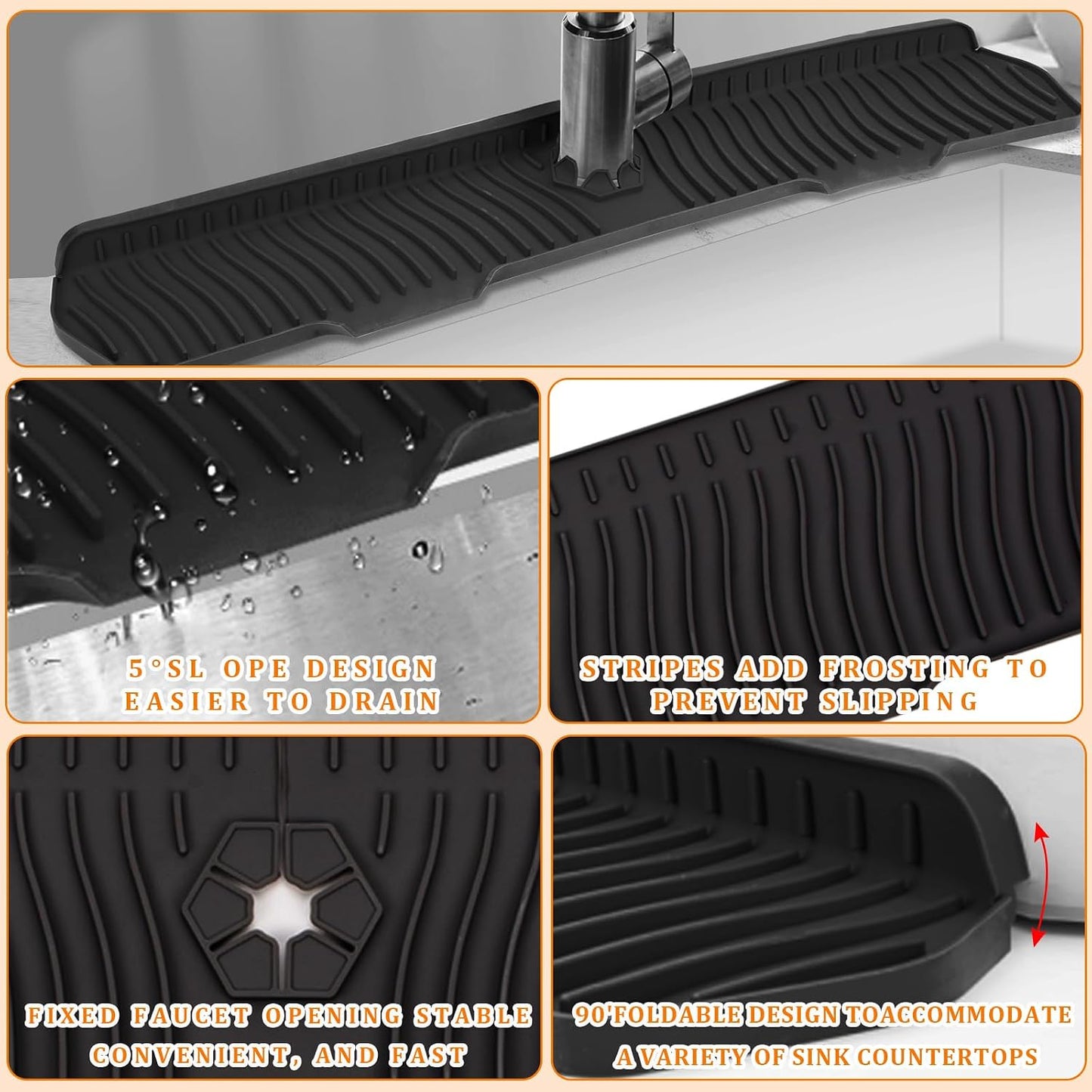 30 Inch Sink Splash Guard,Longer Silicone Sink Mat for Kitchen Bathroom,Kitchen Faucet,Silicone Sink Faucet Mat Splash Guard, Drip Protector Splash Countertop (Grey)