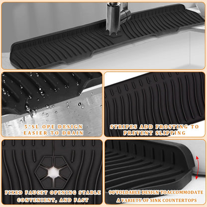 30 Inch Sink Splash Guard,Longer Silicone Sink Mat for Kitchen Bathroom,Kitchen Faucet,Silicone Sink Faucet Mat Splash Guard, Drip Protector Splash Countertop (Grey)