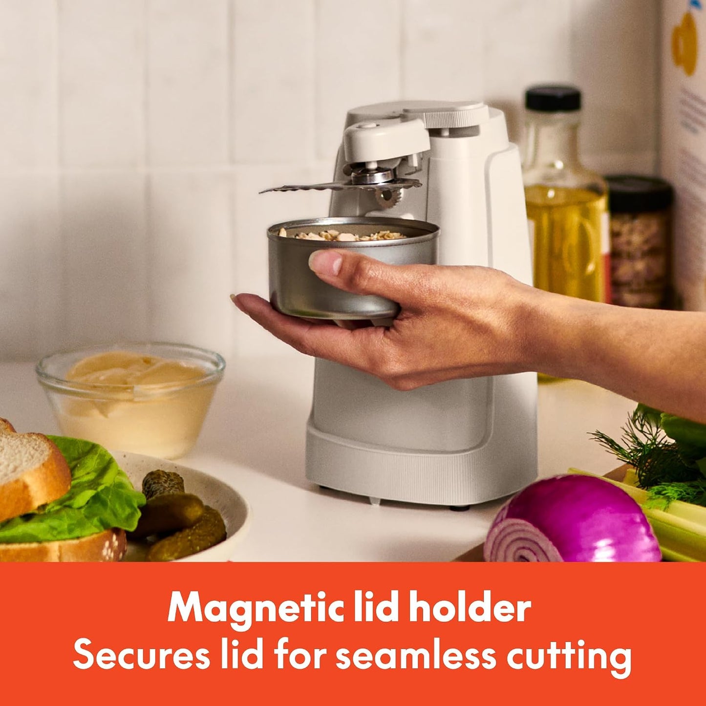 bella Automatic Can Opener, Hands Free, Battery Operated, Cordless, Stainless steel blade to open any Size Can with Magnet to Safely Remove Lid, Seamless Opening Decreases Sharp Edges, Slate