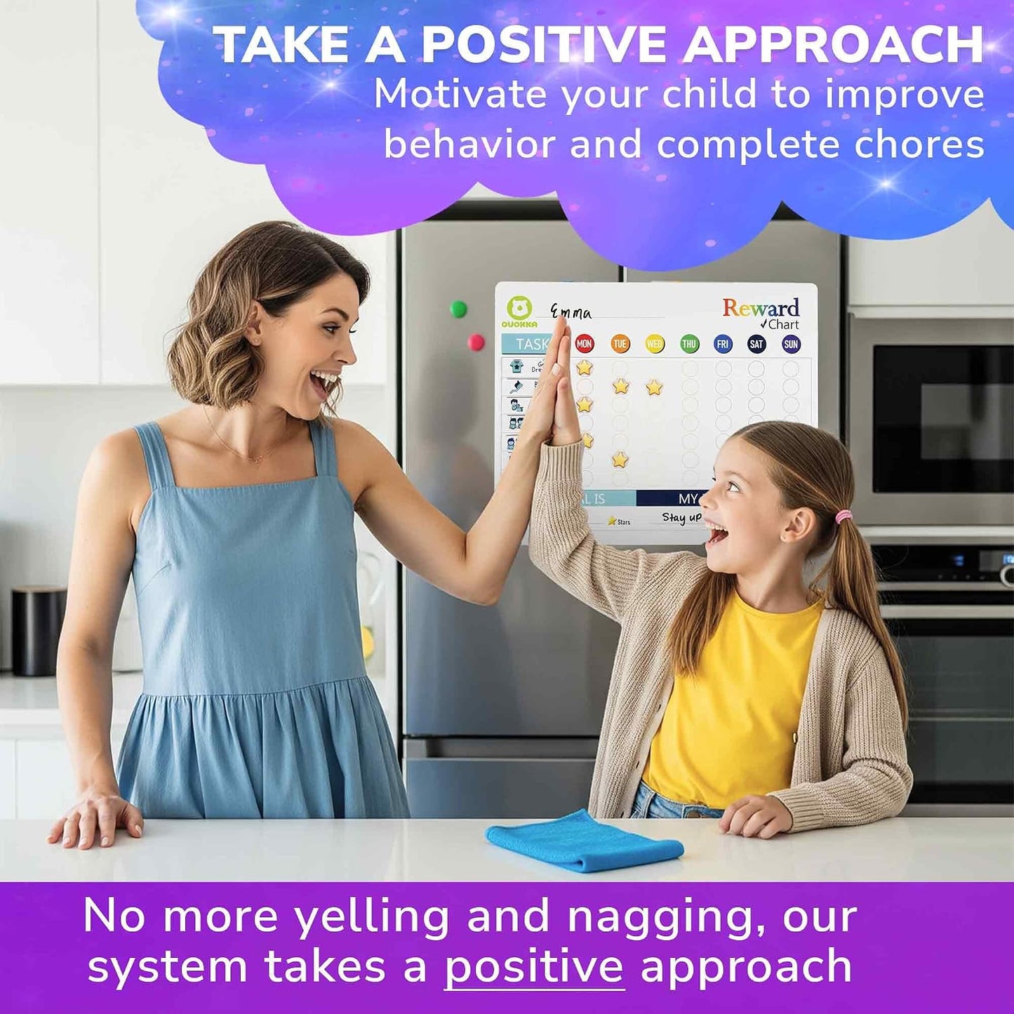 Magnetic Chore Chart for Kids - Reward Behavior Chart for Kids at Home | Dry Erase Morning Routine Schedule Board - Responsibility Star Chart for Toddlers 3-5 - 48 Magnets and 49 Stars