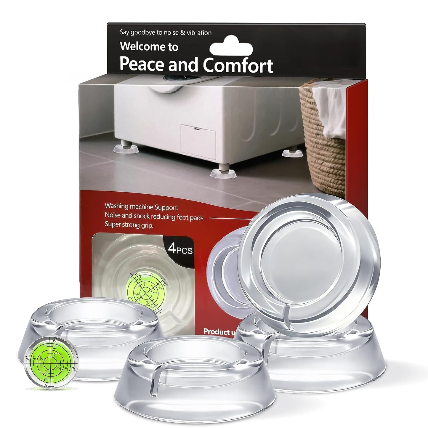 Anti Vibration Pads for Washing Machine, 4Pcs | Clear silicone pads absorb shock, reduce noise, and stop washer movement. Fits dryers, pedestals, and furniture.