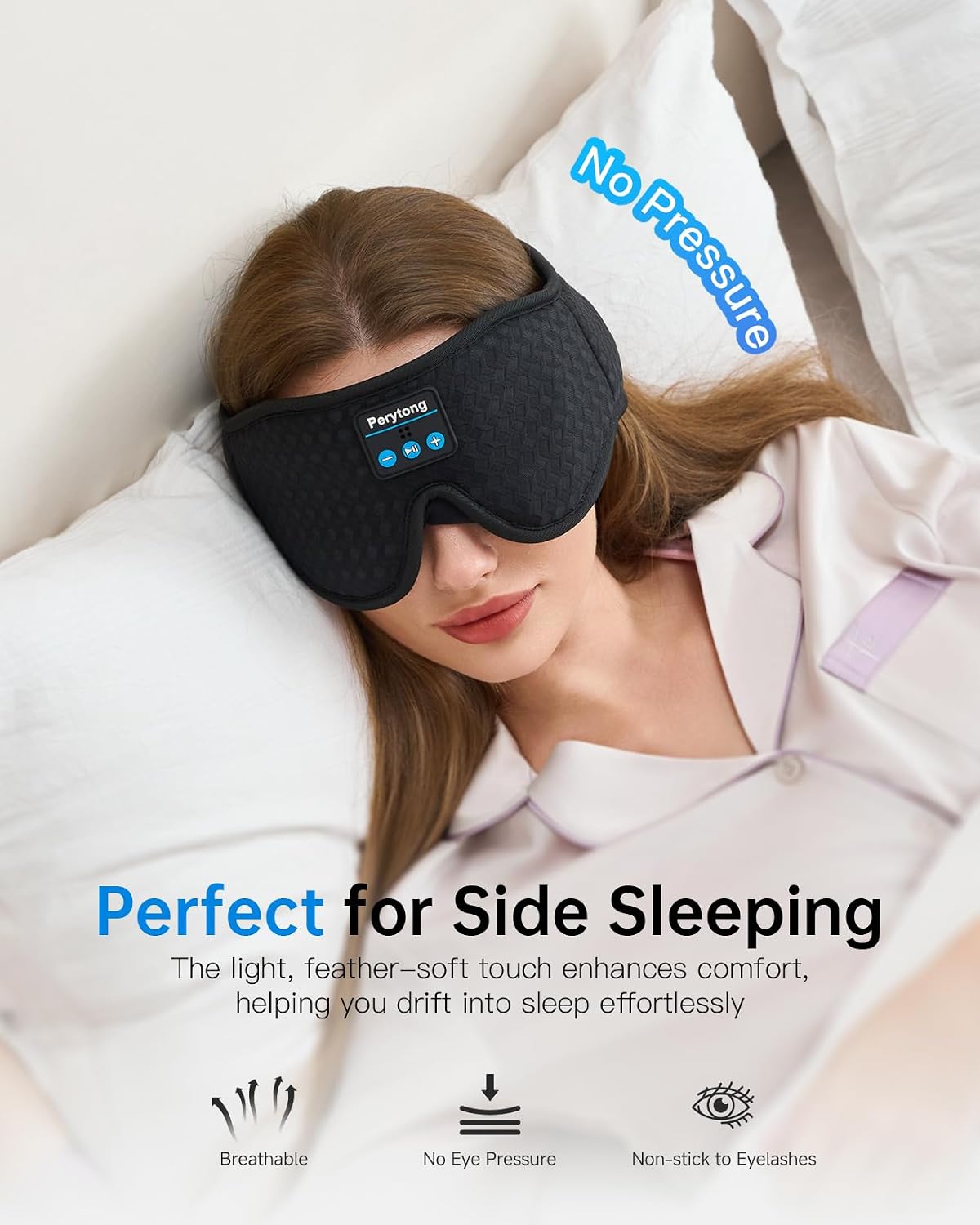 Perytong Sleep Mask with Bluetooth 5.4 Headphones, Wireless Music Sleep Eye Mask for Side Sleepers, 3D Contoured Comfort & Built-in HD Stereo Earphones, Blackout for Travel (Peach Pink)