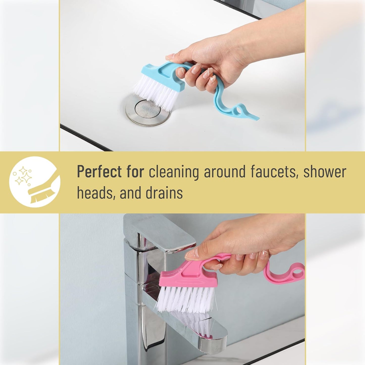 Slick- Window Track Cleaning Brush, 2 Pack, Yellow/Purple Ergonomic Handle, Built-in Scraper, Multipurpose, Window Track Cleaning Tools