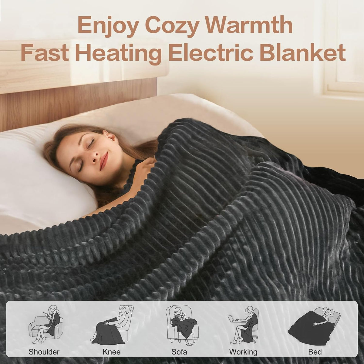 Tefici Heated Blanket Throw,Ultra Soft 2-Layer Flannel Electric Blanket