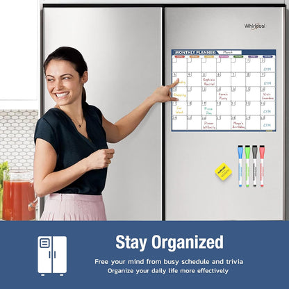 Magnetic Fridge Calendar Magnet, Dry Erase Whiteboard Calendar and Family Chore Chart for Adults with Magnetic List, Dry Erase Markers and Eraser - 14 x 11 Inches