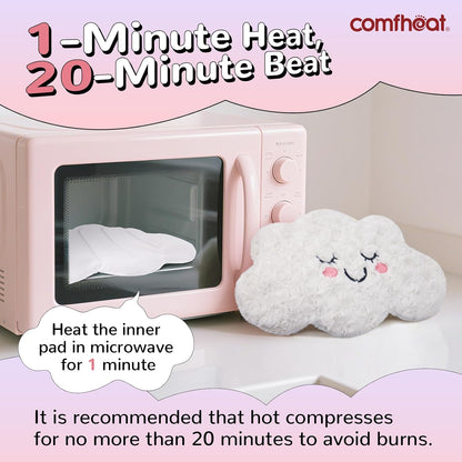 Microwave Unscented Heating Pad for Pain Relief, Moist Heat Pack | Hot Compress for Period Cramps, Shoulder, Muscles, Cute Cloud Plush Heating Pad, Gift for Girl Women, with Washable Cover