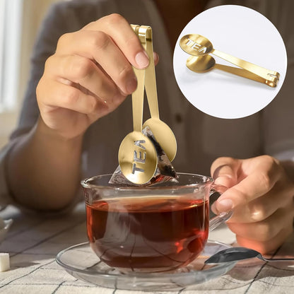 Tea Bag Squeezer, 2Pcs Gold & 2Pcs Silver, Stainless Steel | Clip On Strainer, Tea Spoon Tongs, For Loose Tea Ice Sugar Cubes, Tea Bag Holder, Tea Accessories For Tea Drinkers